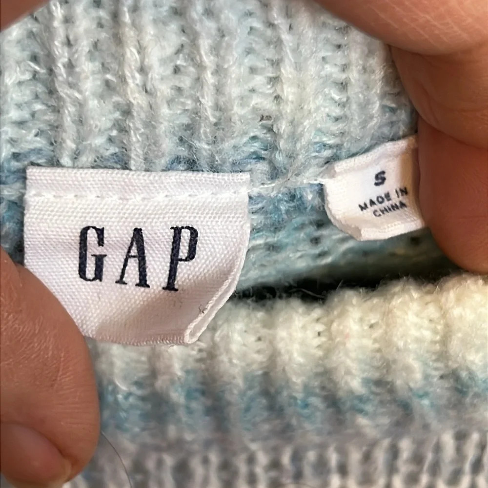 Gap Women Blue White Space Dye Ombre Crewneck Lightweight Knit Sweater S Seafoam - Picture 7 of 7